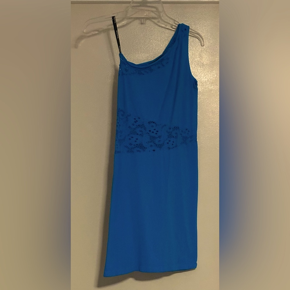 NWT Bebe One Shoulder Blue Dress Size M/L Going Out Party Club Sexy